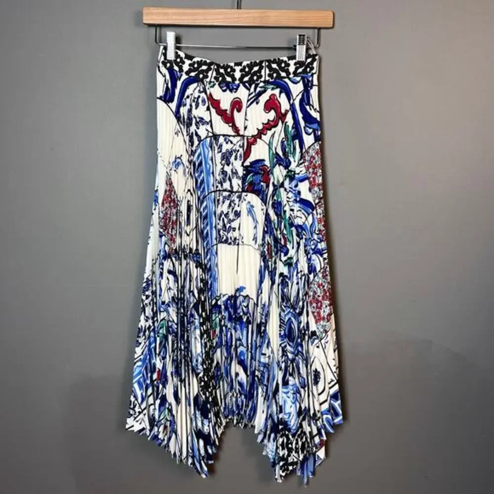 Tory Burch skirt size 2 sunburst pleated midi‎ patterned birds